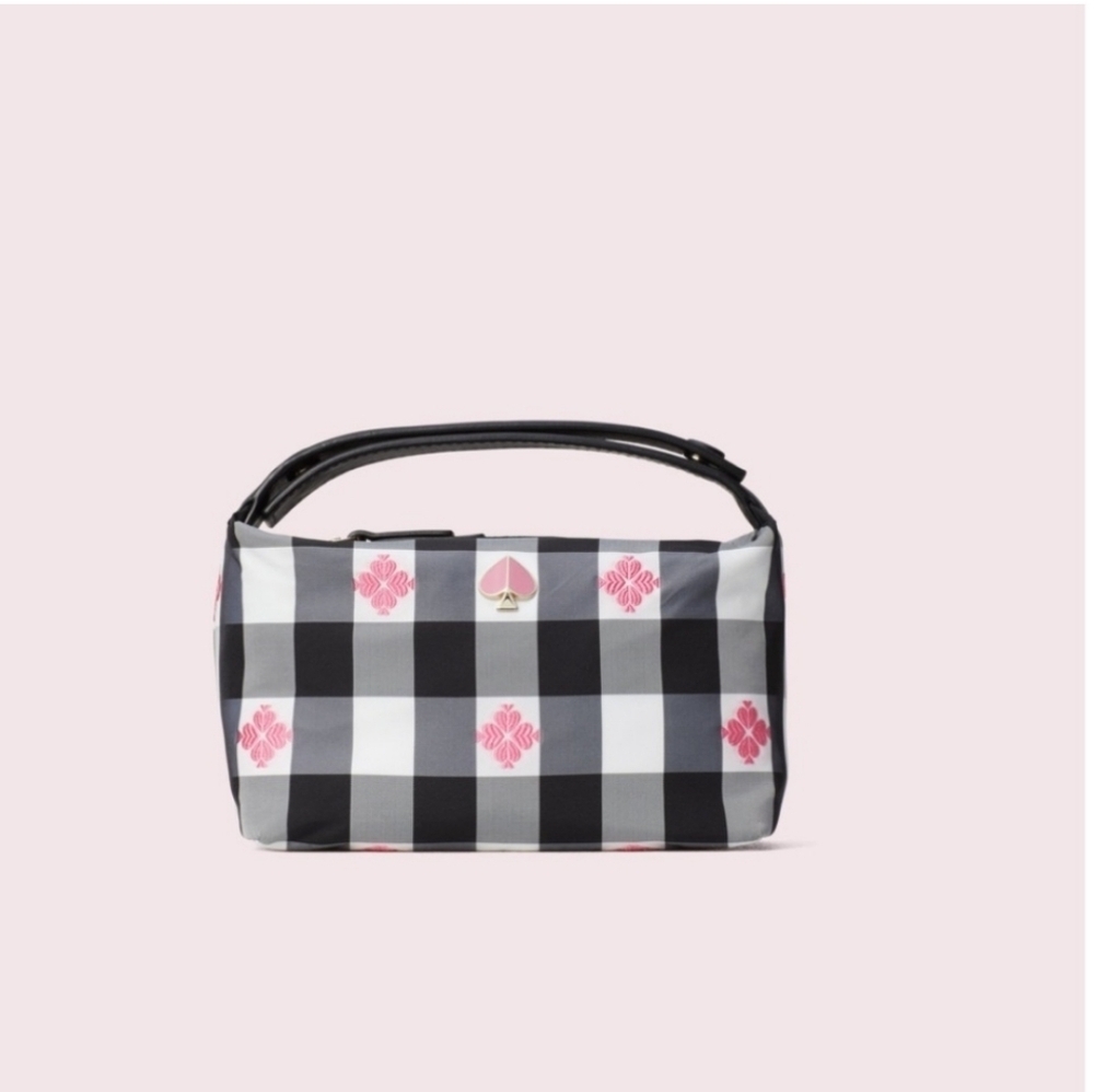 Kate Spade Graphic Morley Small Cosmetic Pouch Gingham Black Pink